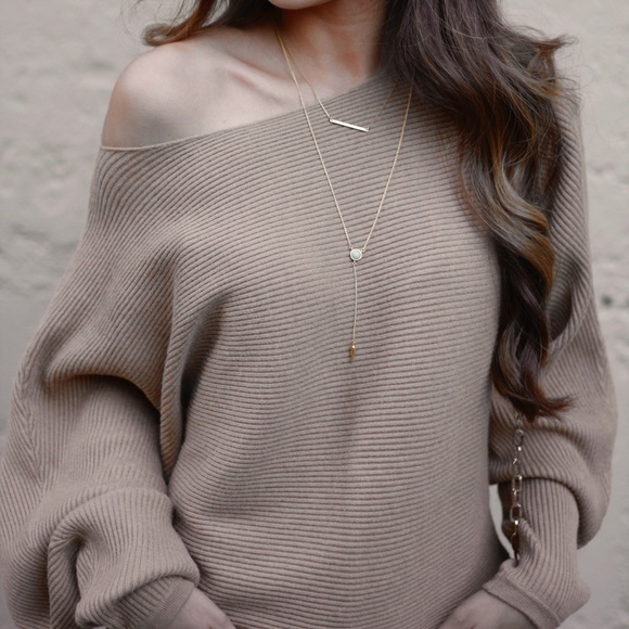 Abercrombie & Fitch Tops - Abercrombie & Fitch Camel Off Shoulder Sweater